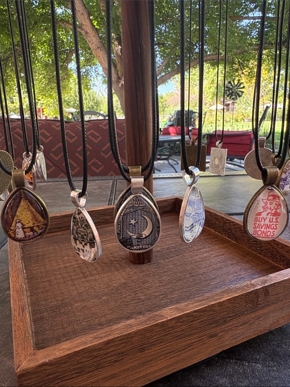 Artesian Oval Shaped Vintage Postage Stamp Glass Pendant Necklaces